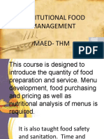Introduction of Institutionsl Food Management