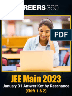 JEE Main 2023 January 31 Answer Key by Resonance