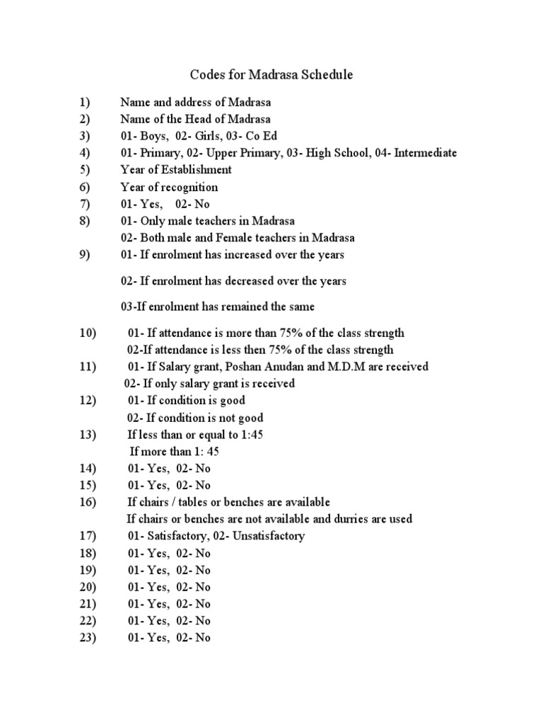 Madrasa schedule coding pdf