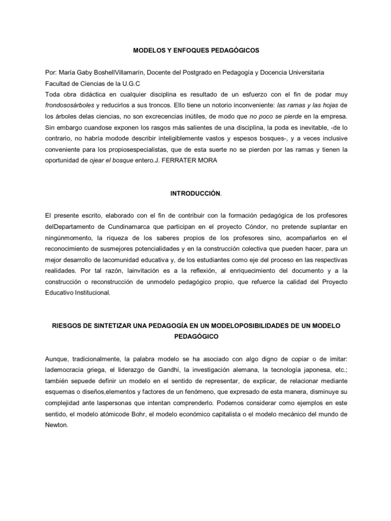 MODELOS Y ENFOQUES PEDAGÓGICOS Documentos de Soporte | PDF | Pedagogía ...