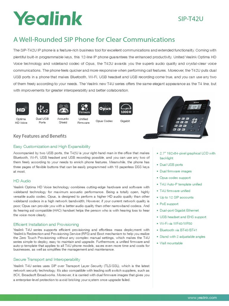 Yealink sip t42u datasheet pdf session initiation protocol usb