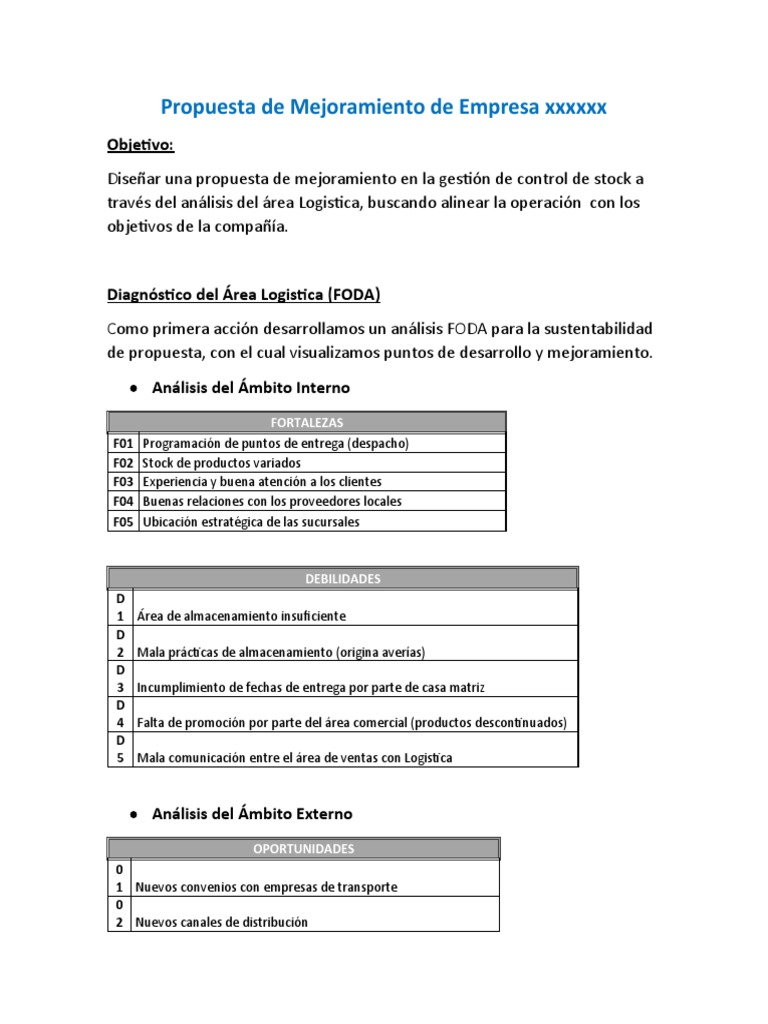 Propuesta de Mejora Logística en Stock | PDF | Logística | Análisis FODA