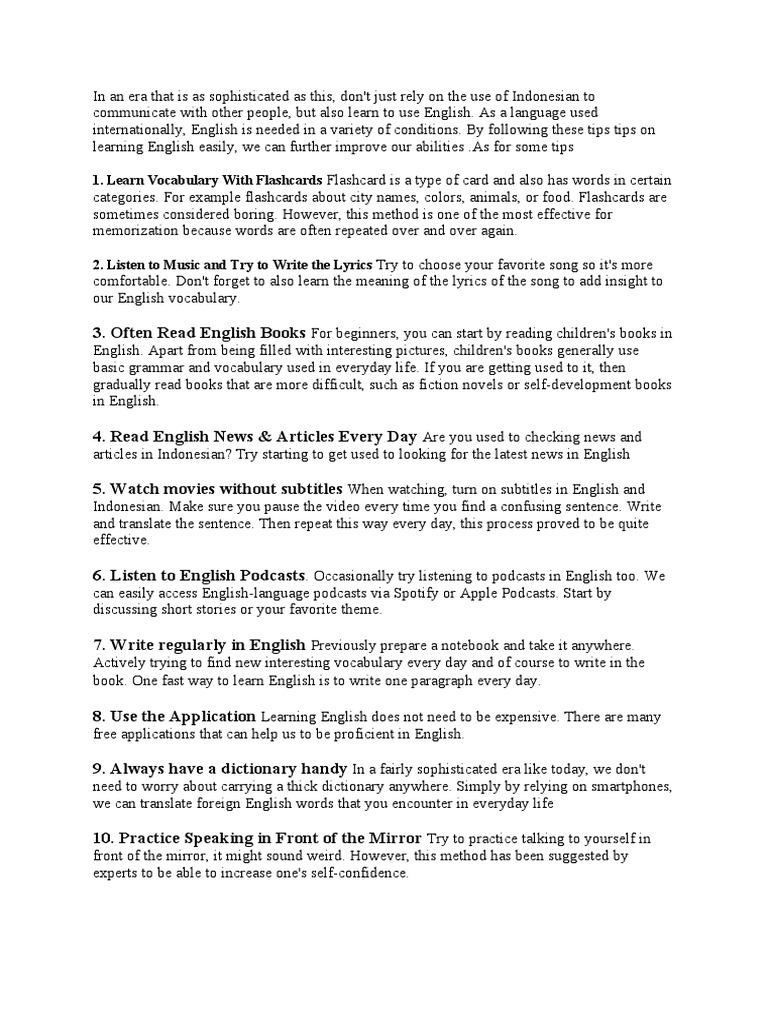 20 Tips for Learning English Easily | PDF | English Language | Vocabulary