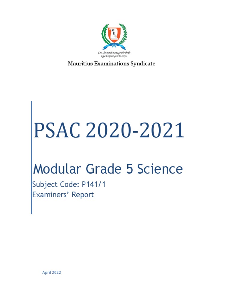 Psac 2021 Report Science Modular Grade 5 Pdf Understanding