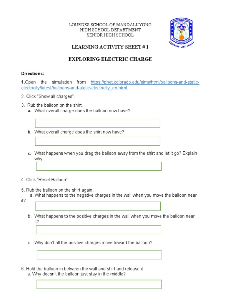 Exploring Electric Charge Activity Sheet | PDF | Science & Mathematics