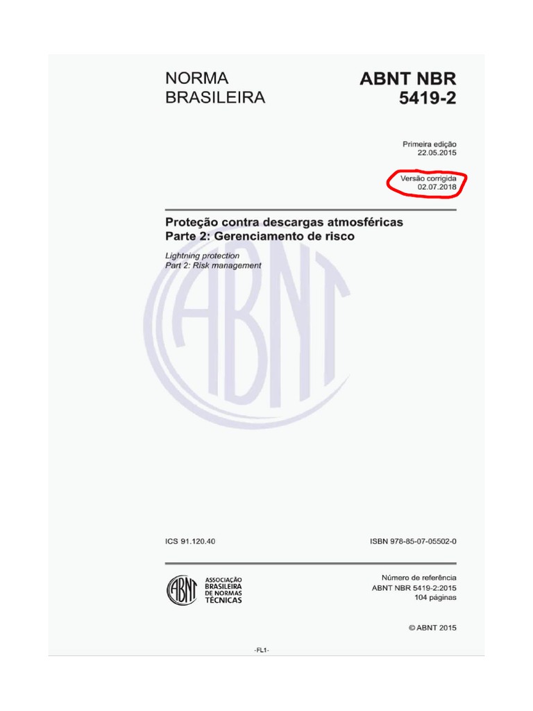 NBR - 5419-2-2015 - VERSAO CORRIGIDA 2018 Proteção Contra Descargas ...