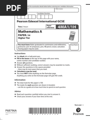 Edexcel IGCSE Mathematics A June 2022 Question Paper-1H - 4ma1-1h-que-20220521