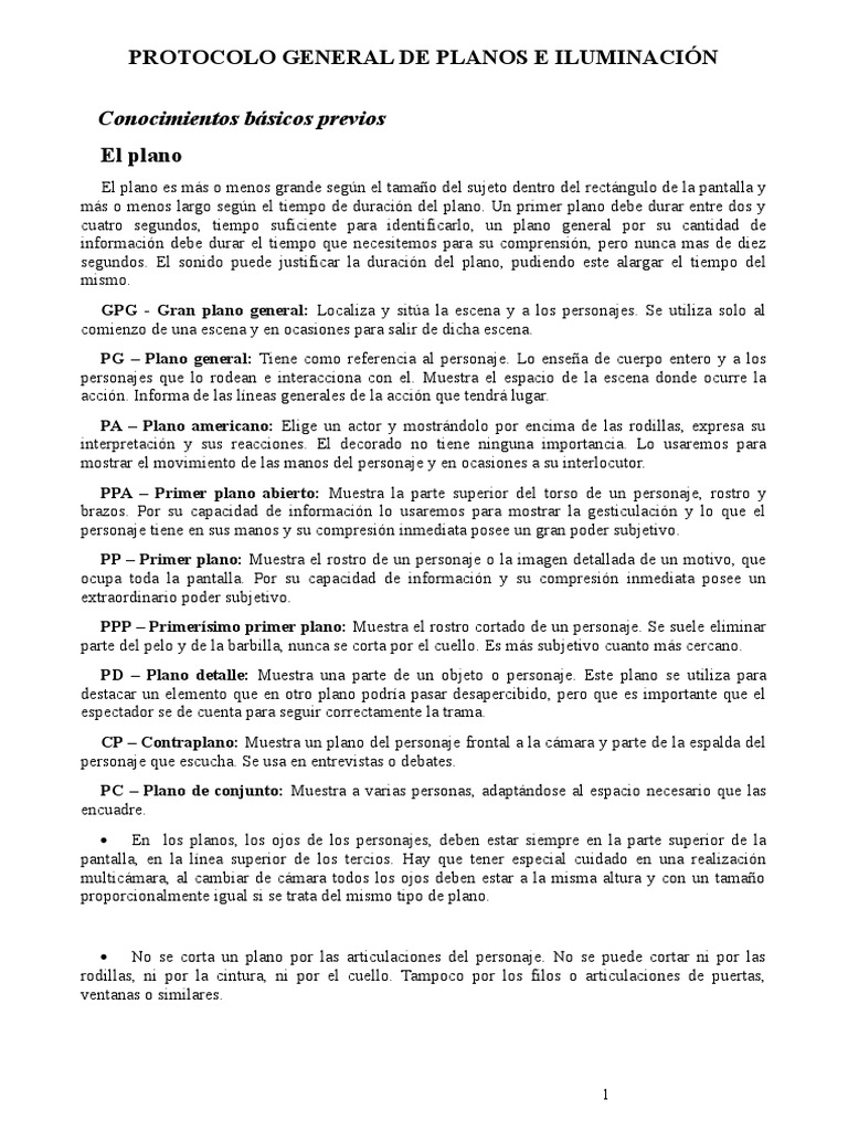 Protocolo de Planos e Iluminación en TV | PDF | Ligero | Sombra