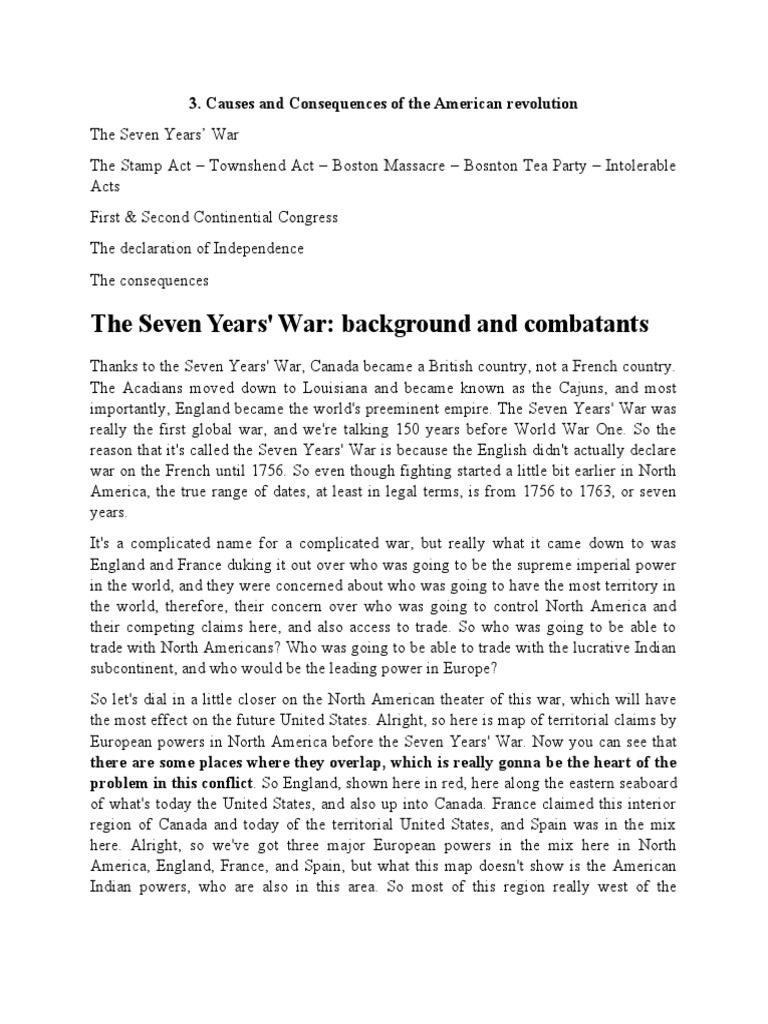The Seven Years' War Causes, Key Battles, and Consequences for the
