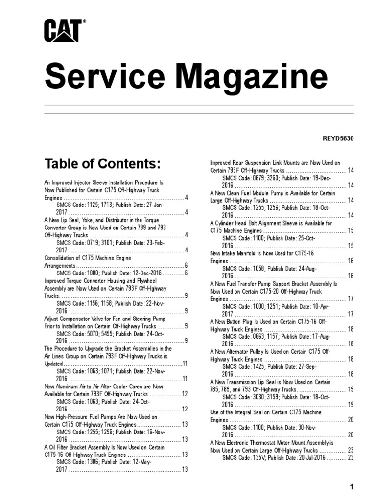 REYD5630 793F CMD RBT1UP Service Magazine Article Titles PDF Truck