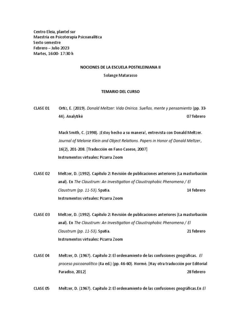 Nociones del Claustrum de Meltzer | PDF | Sicología