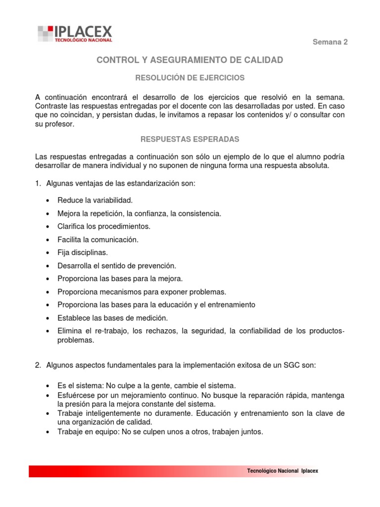Control Y Aseguramiento de Calidad: Semana 2 | PDF | Gestión de la ...
