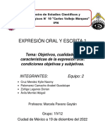 Objetivos, Cualidades y Características de La Expresión Oral, Condiciones Objetivas y Subjetivas.