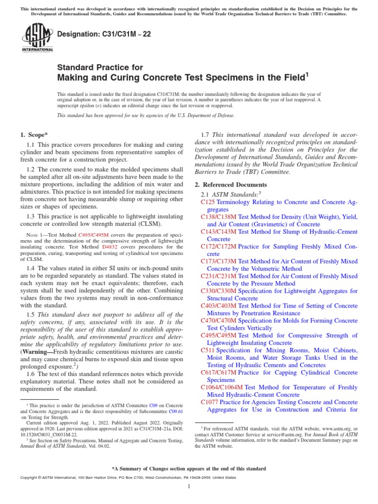 Standard Practice For Making and Curing Concrete Test Specimens in The ...