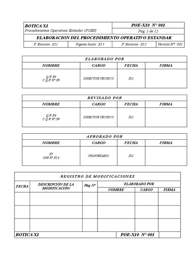 Poe001 Elaboracion Del Procedimiento Operativo Estandar | PDF | Farmacia