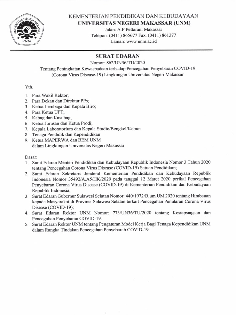 Surat edaran rektor unm 26 03 2020 pdf pdf