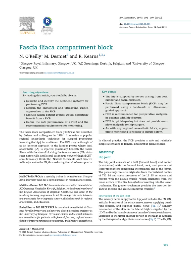 Fascia Iliaca Compartment Block | PDF | Musculoskeletal System | Limbs ...