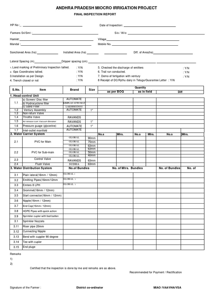 Andhra Pradesh Micro Irrigation Inspection Report | PDF | Hydraulic ...