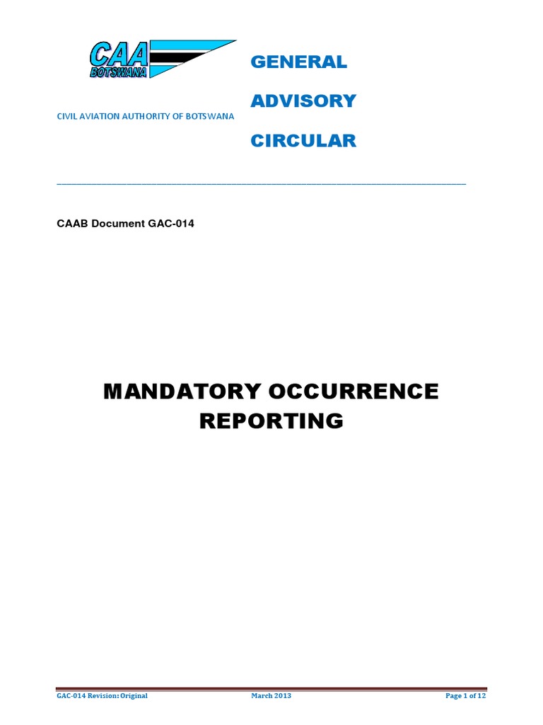 Mandatory Occurrence Reporting Guide | PDF | Aeronautics | Aircraft