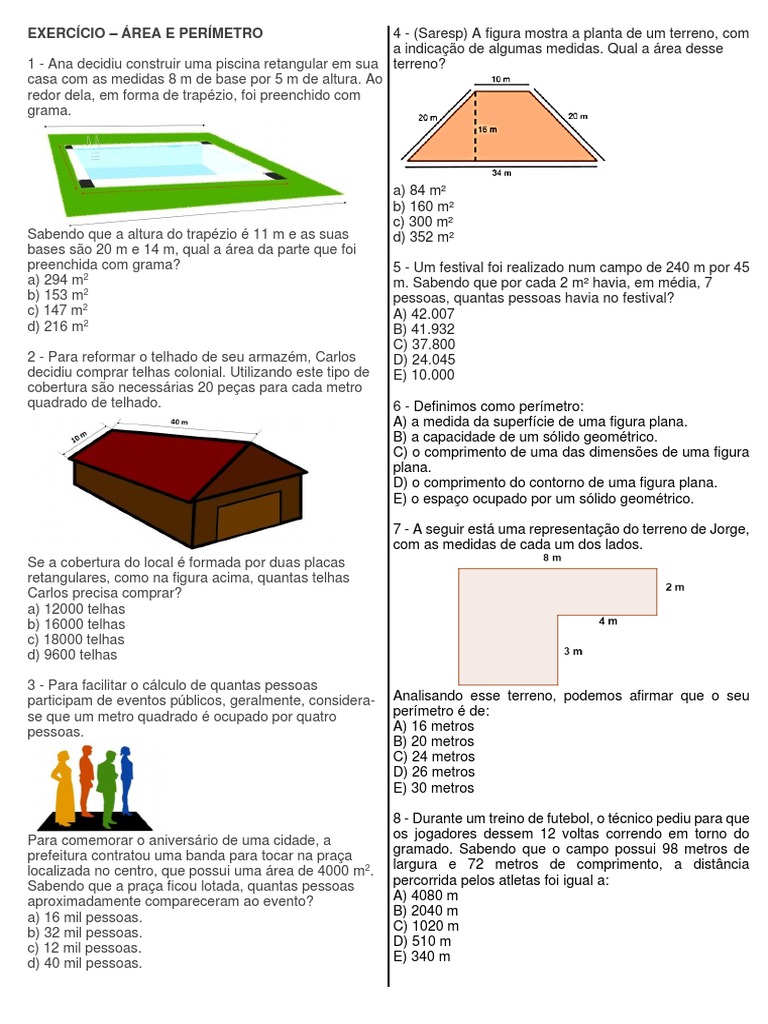 Exercícios de Área e Perímetro | PDF | Metro | Geometria
