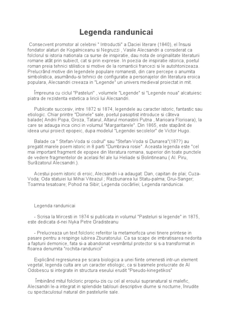 Legenda Randunicai | PDF