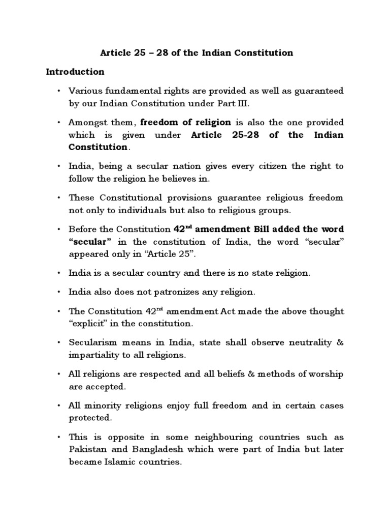 Article 25 To 28 Notes | Download Free PDF | Freedom Of Religion ...