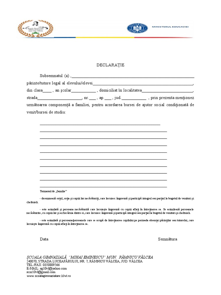 Declaratie Privind Componenta Familiei 2 Bursa Sociala | PDF