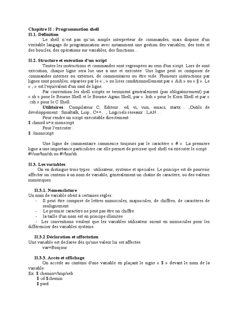 Introduction à la programmation shell | PDF | Structure de contrôle ...