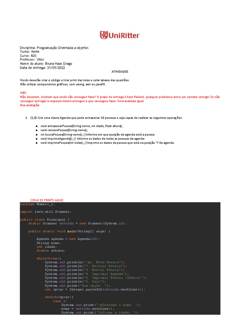 Exercícios de Programação em Java | PDF | Classe (programação de ...