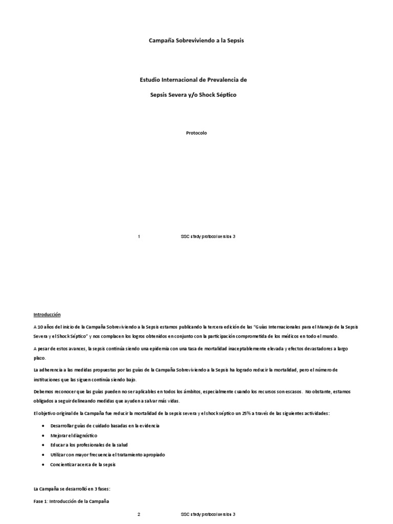SSCPoint Prevalence Study Sepsis Protocol | PDF | Septicemia | Medicina ...
