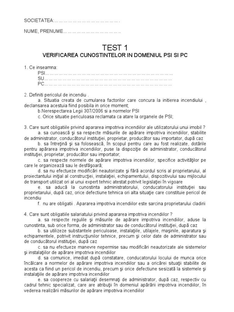 Test PSI Cu Raspunsuri | PDF
