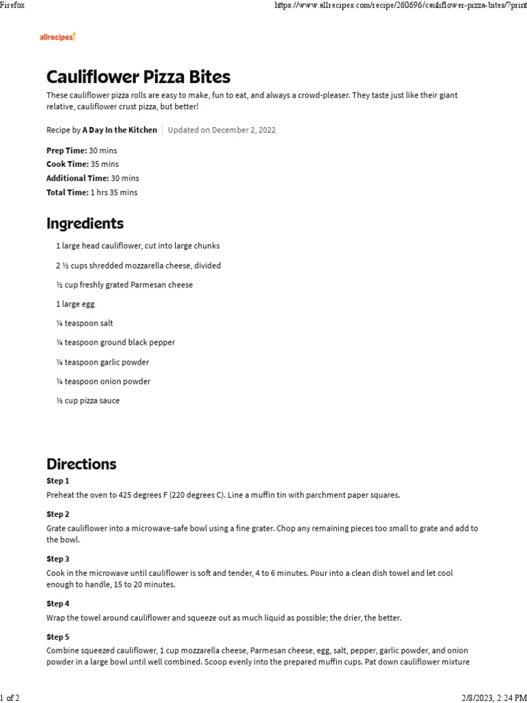 Cauliflower Pizza Bites PDF Pizza Muffin