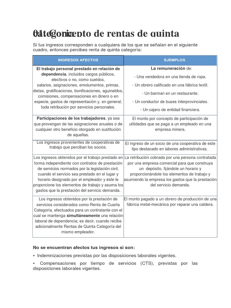 Rentas de Quinta Categoria | PDF | Salario | Impuesto sobre la renta