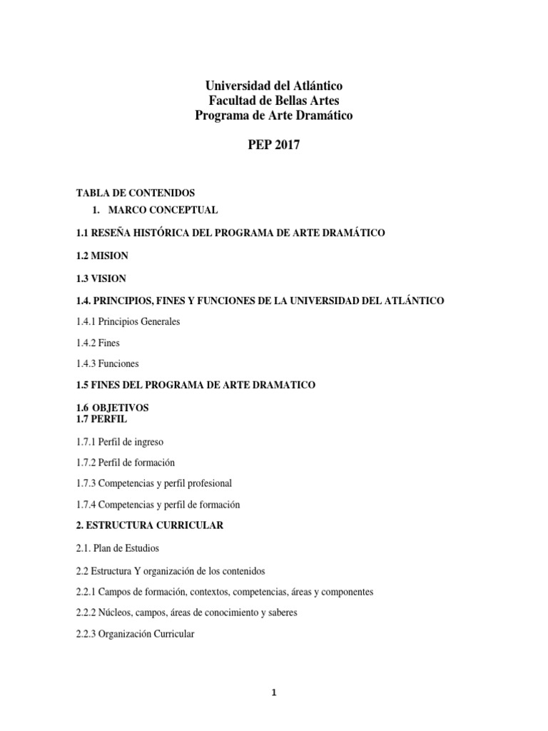 Pep - Proyecto Educativo Del Programa Arte Dramatico | PDF | Plan de ...