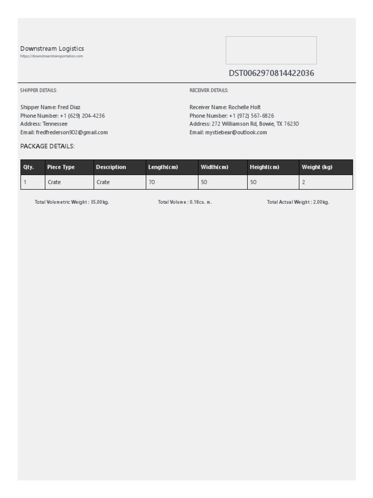 Shipping Receipt PDF