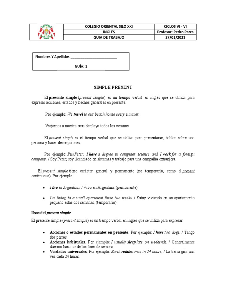 Guía del Presente Simple en Inglés | PDF | Verbo | Lingüística