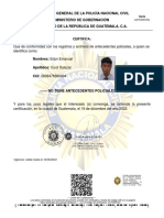 Certificado de antecedentes policiales de Edyn Emanuel Cuxil Salazar