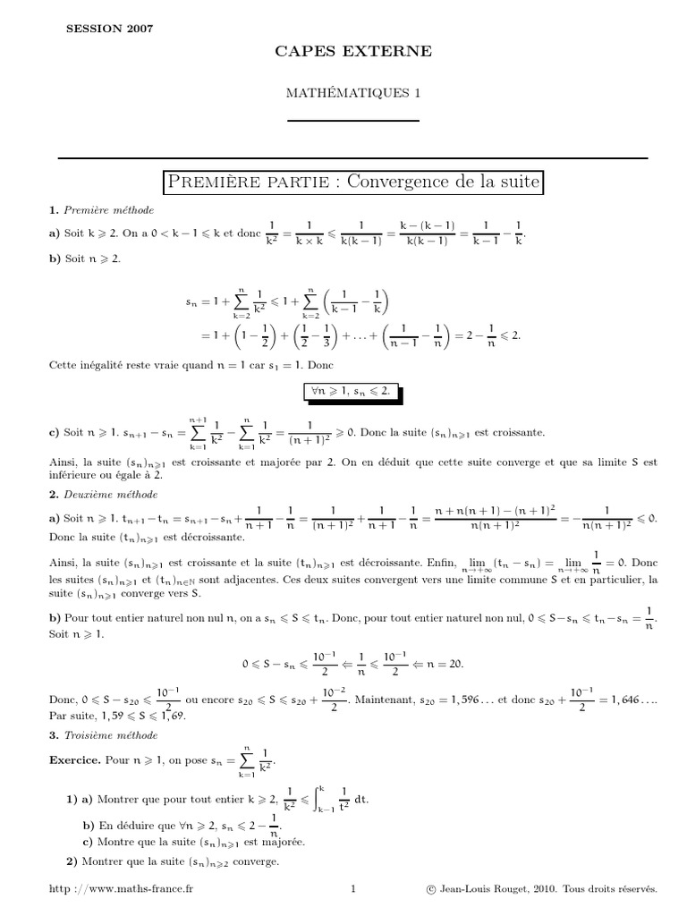 Corrigé CAPES Maths 2007 | PDF | Limite (mathématiques) | Mathématiques ...