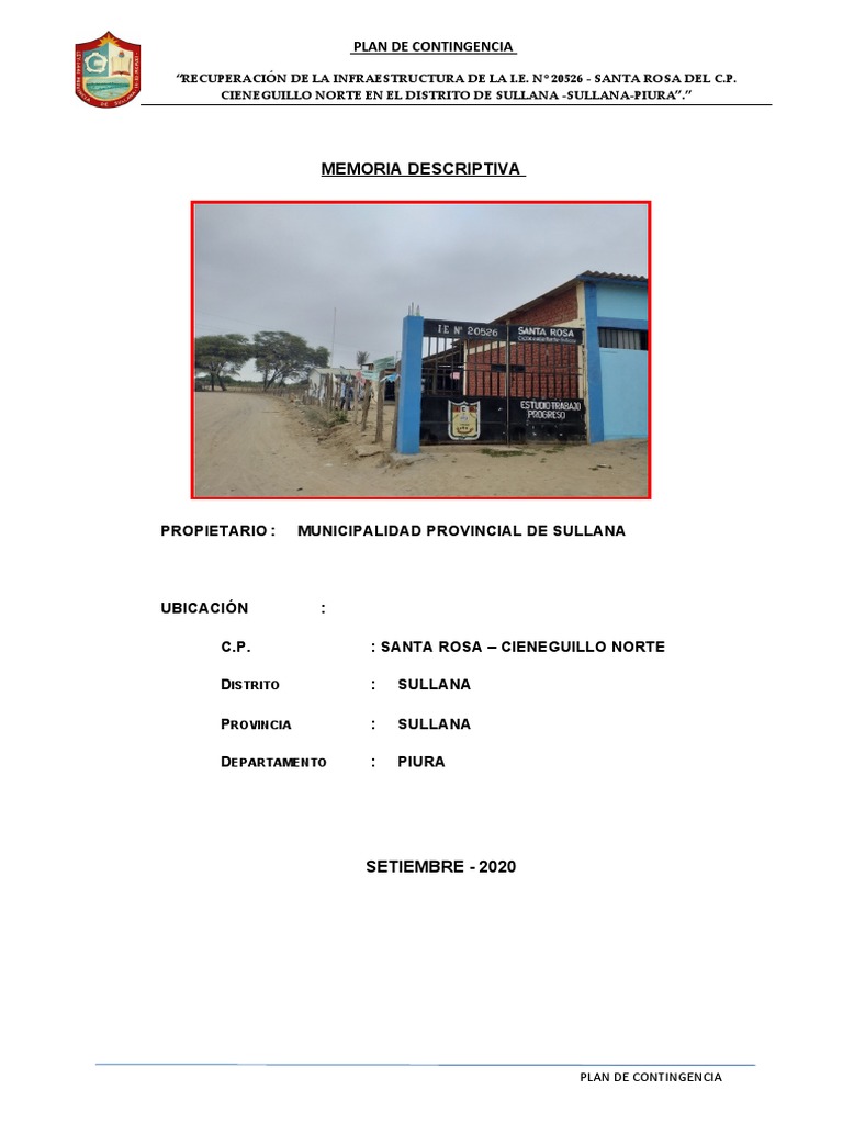 Plan Contingencia IE 20526 Sullana | PDF | Infraestructura ...
