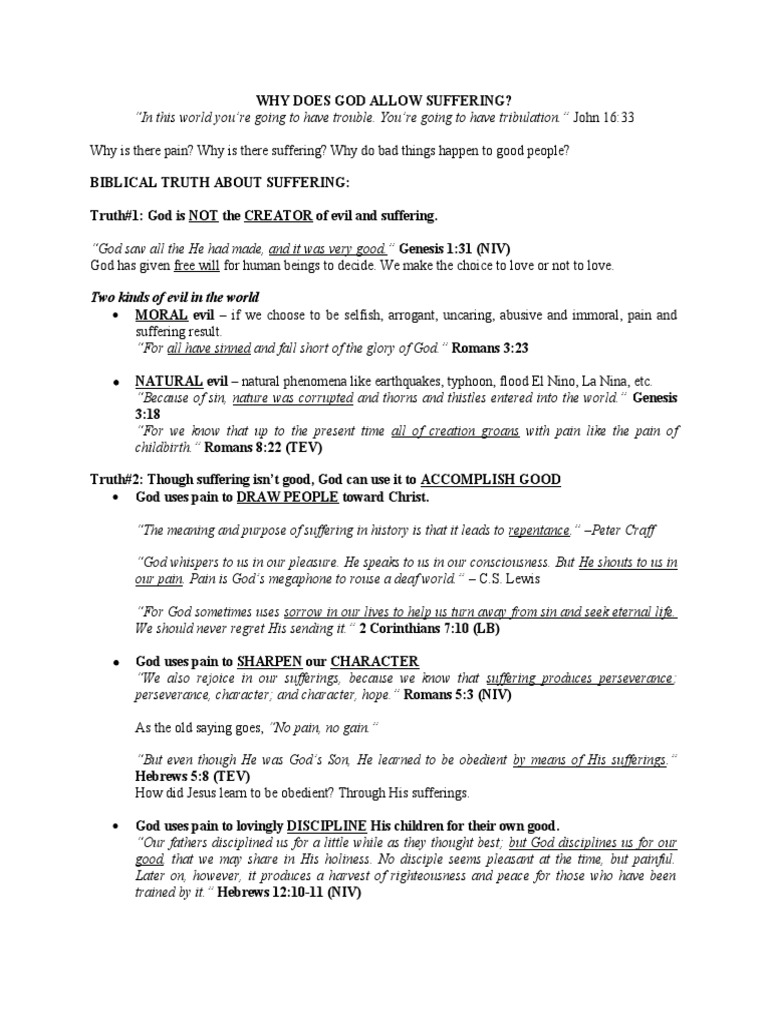 Why Does God Allow Suffering 3 PDF God Sin