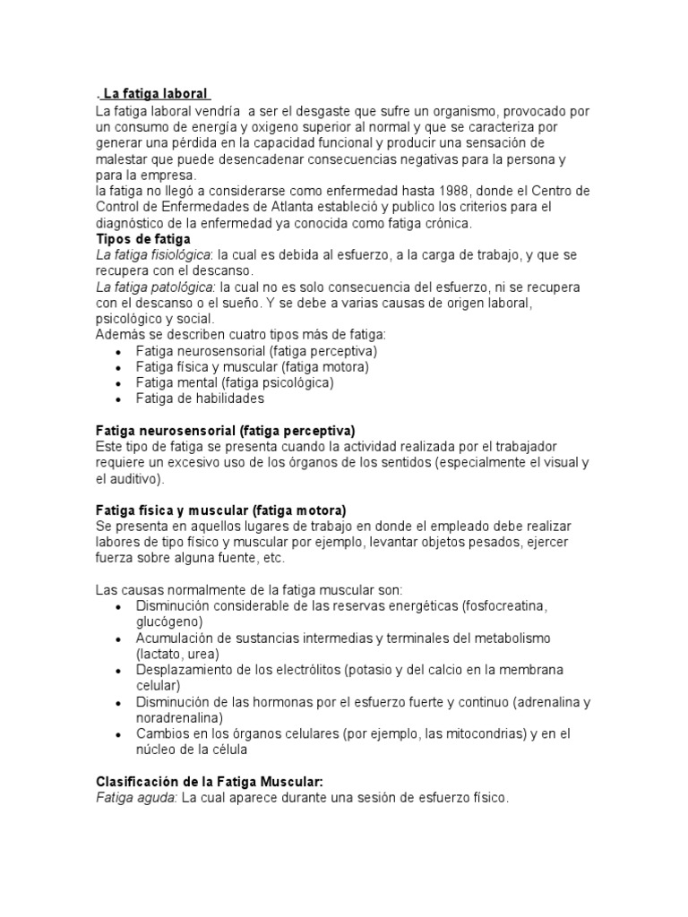 Tipos y Consecuencias de la Fatiga Laboral | PDF | Síndrome de fatiga ...