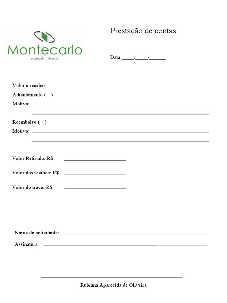 MODELO - Prestação de Contas | PDF