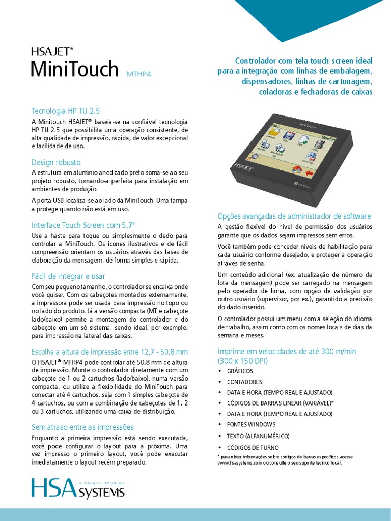 HSA - MiniTouch para Cabeçote F-Type | PDF | Impressão | USB