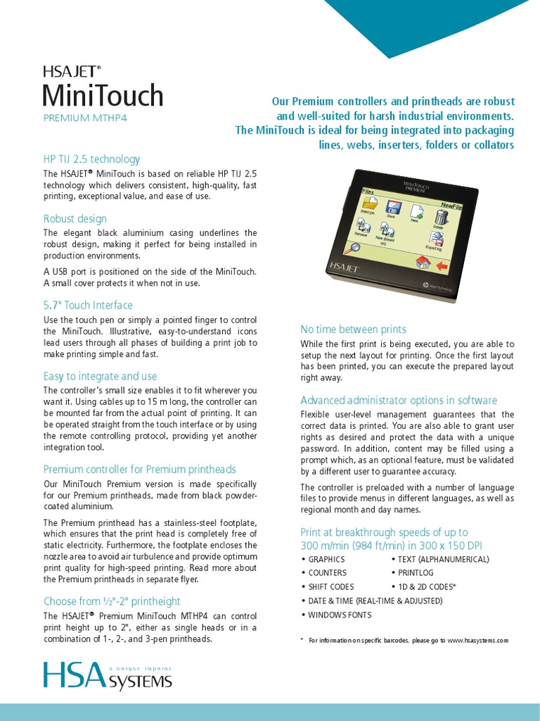 HSA - MiniTouch para Cabeçote Premium | PDF