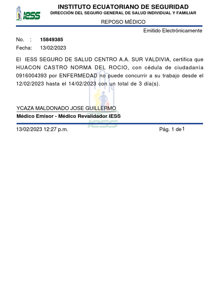 Certificado Médico de Reposo IESS | PDF