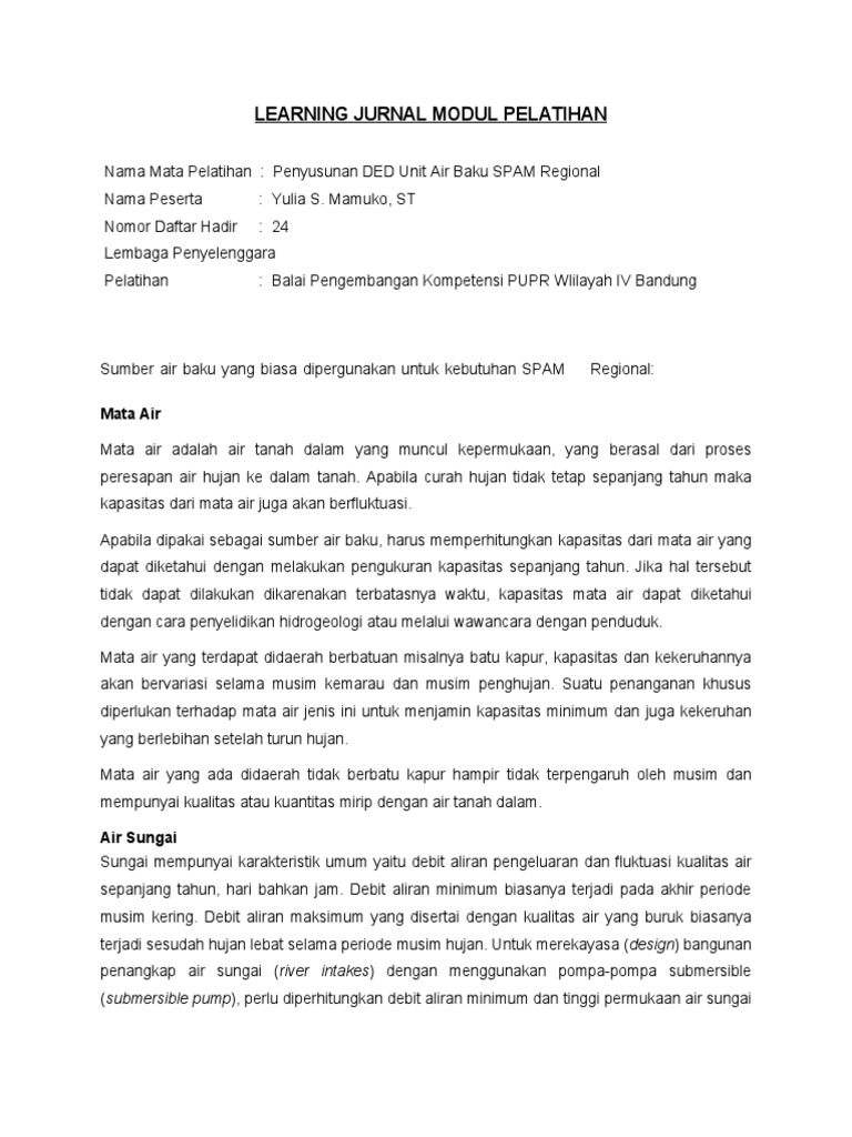 Learning jurnal 3 penyusunan ded unit air baku spam regional pdf