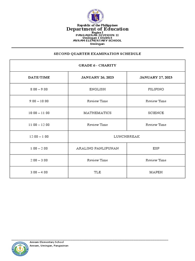 Exam Schedule | PDF