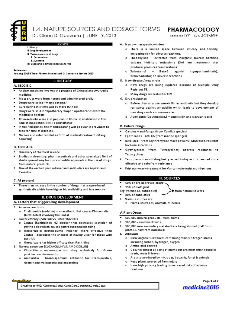 Pharma 1.3 Nature, Sources and Dosage Forms Guevarra PDF Tablet