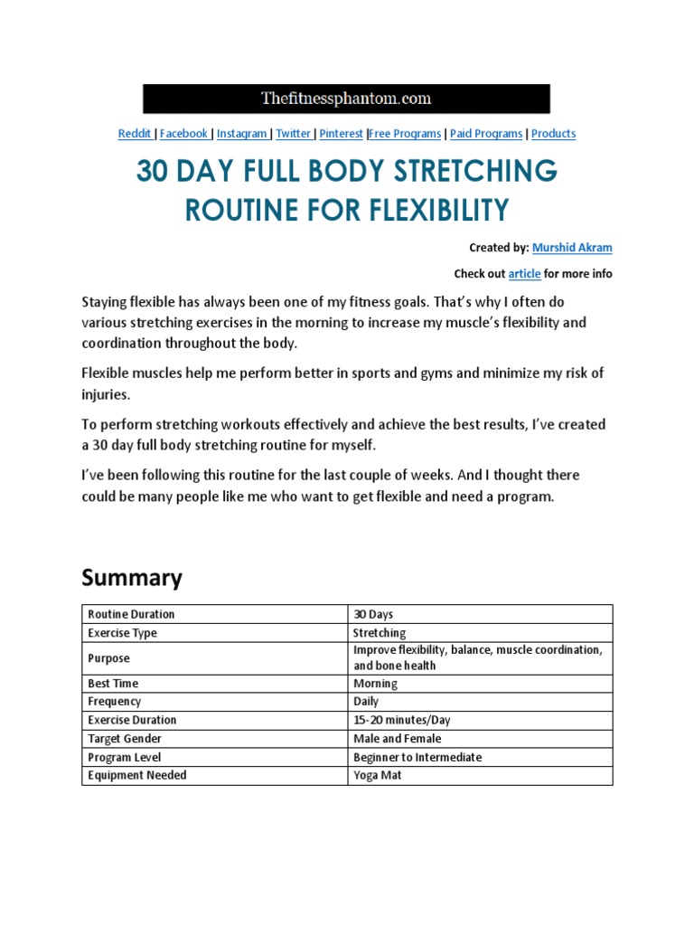 30-Day Full Body Stretching Plan | PDF | Physical Exercise | Physical ...