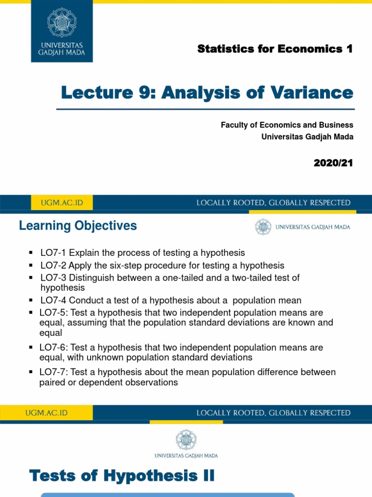 Lecture 9: Analysis of Variance: Statistics For Economics 1 | PDF ...